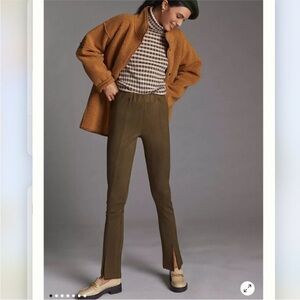AVEC LES FILLES Olive Slit Front Faux Suede Skinny Pants